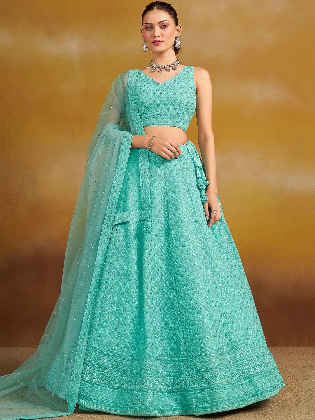 Zeel Clothing Embroidered Sequinned Semi-Stitched Lehenga & Unstitched Blouse With Dupatta - view 1