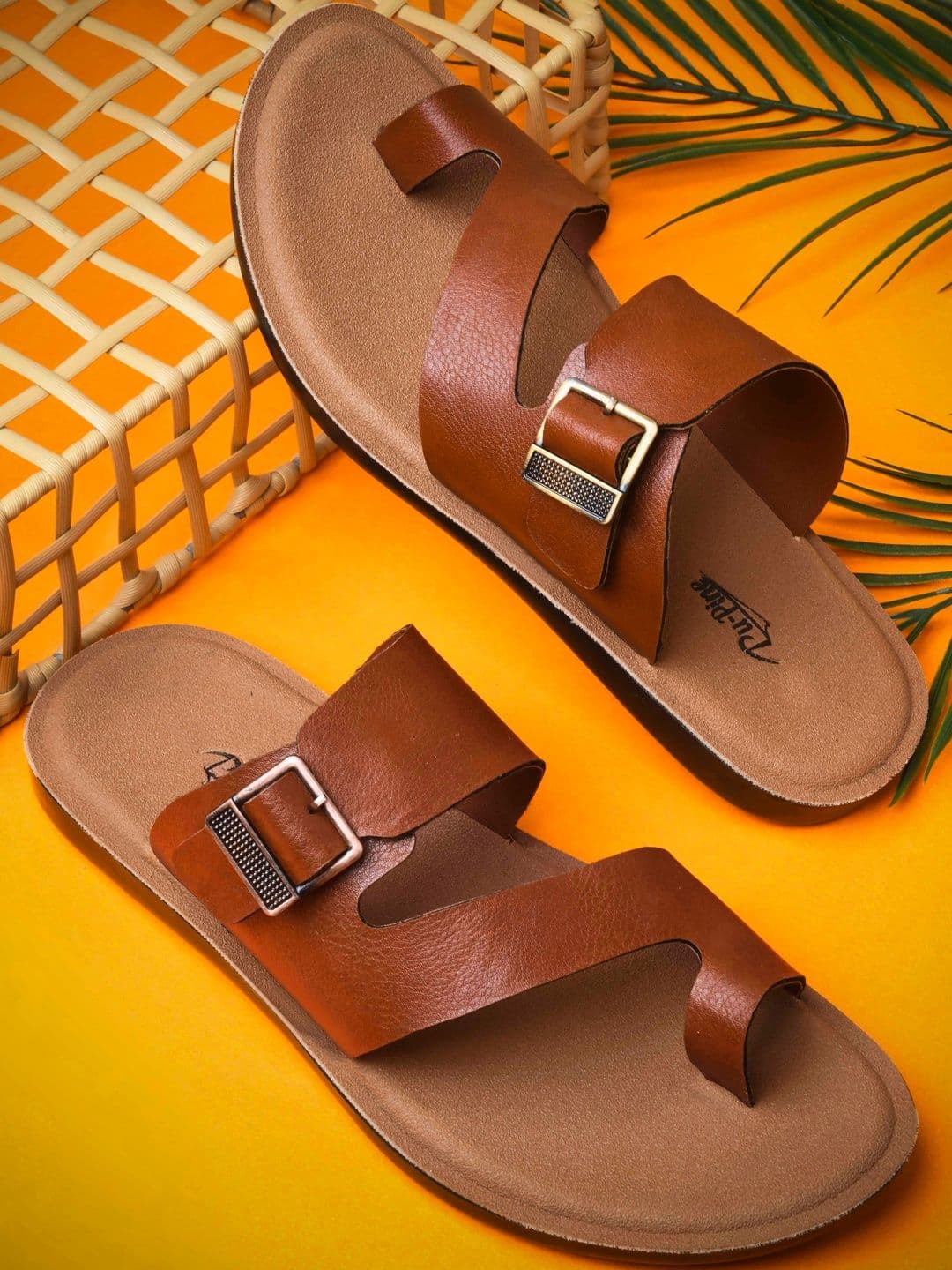 PU-PINE Men Tan PU Sole Slip On Synthetic Leather Sandals - view 1