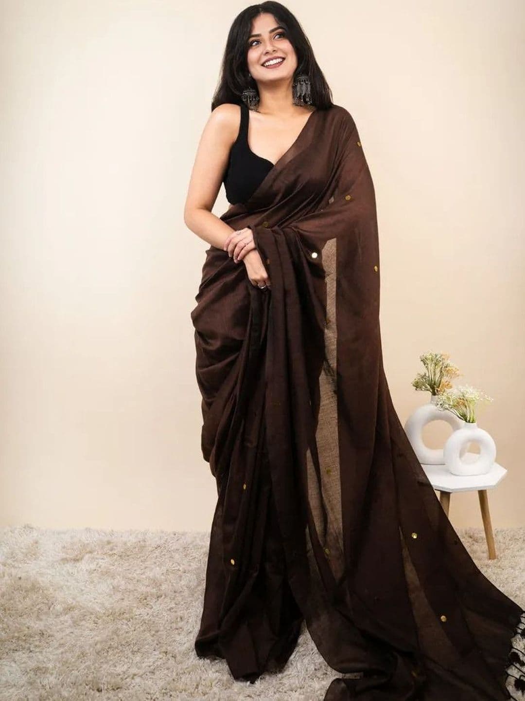 AWRIYA Mirror Work Pure Cotton Saree - view 1