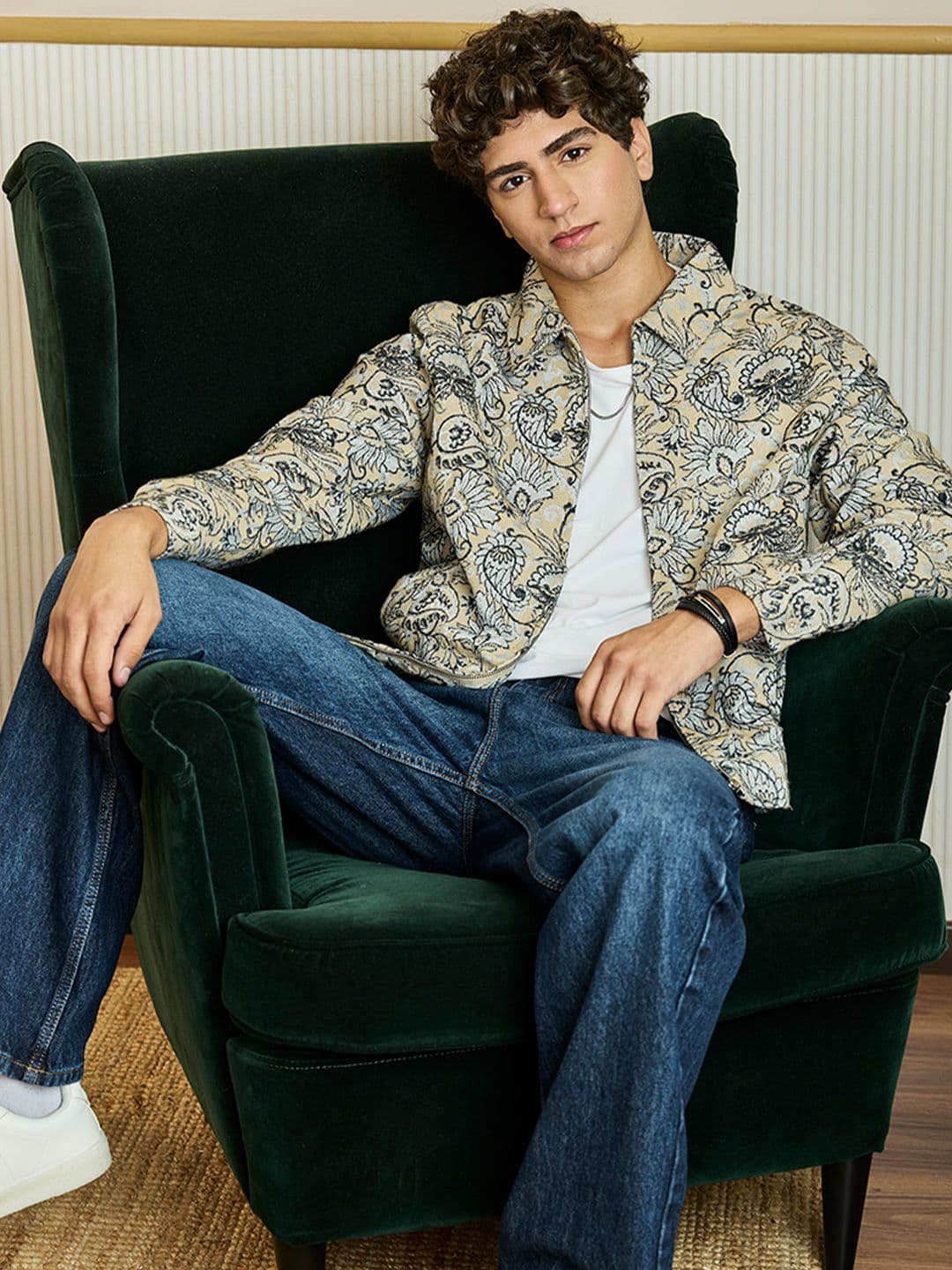 Snitch Men Floral Open Front Jacket