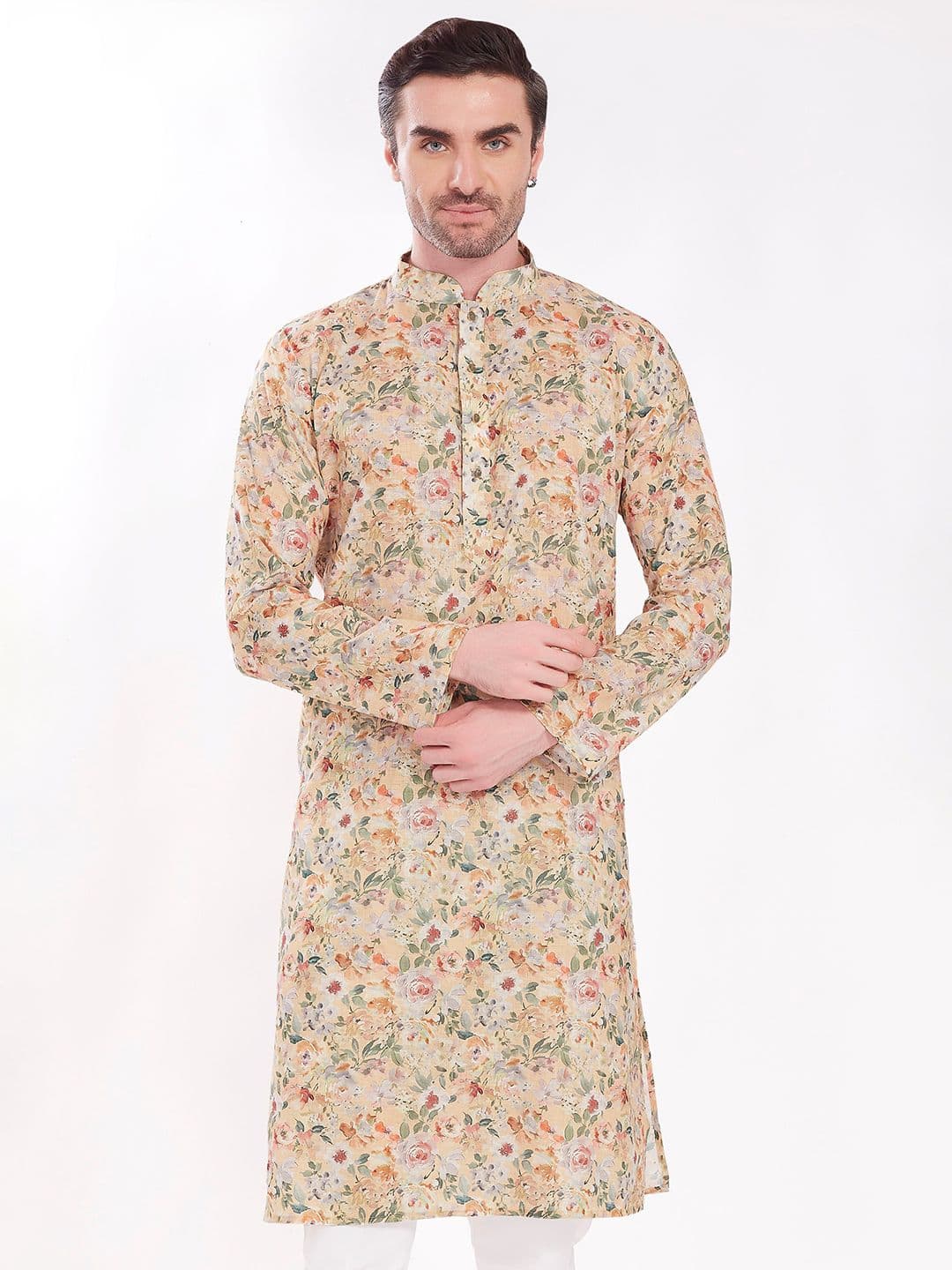 DIVISIVE Men Floral Printed Band Collar Kurta - view 1
