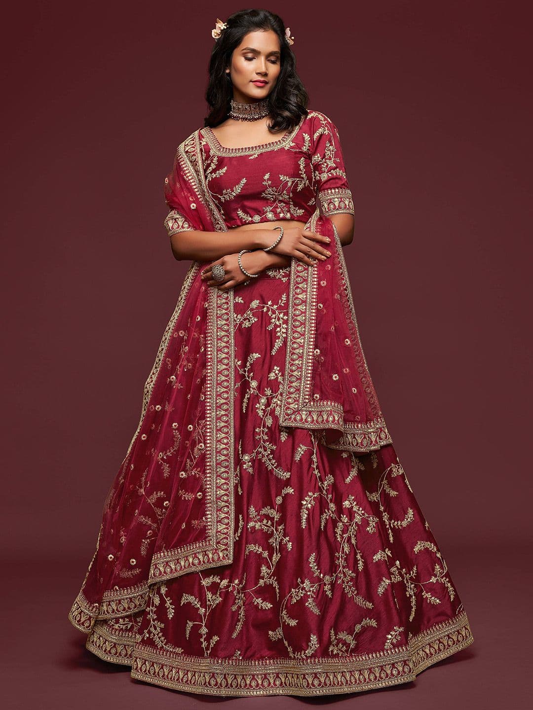 Zeel Clothing Embroidered Semi-Stitched Lehenga & Unstitched Blouse With Dupatta - view 1