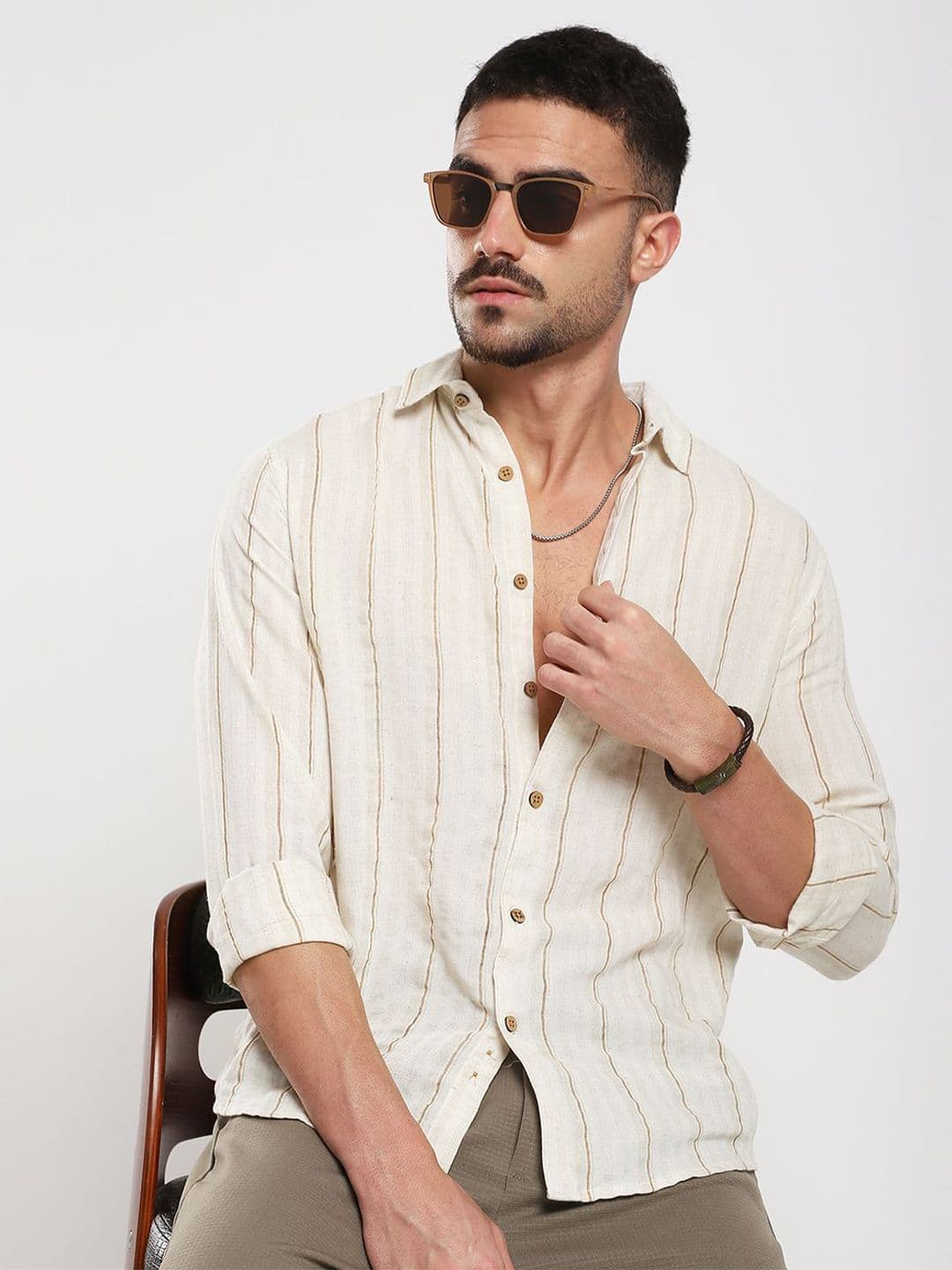 VASTRADO Men Classic Fit Vertical Striped Spread Collar Cotton Casual Shirt - view 1