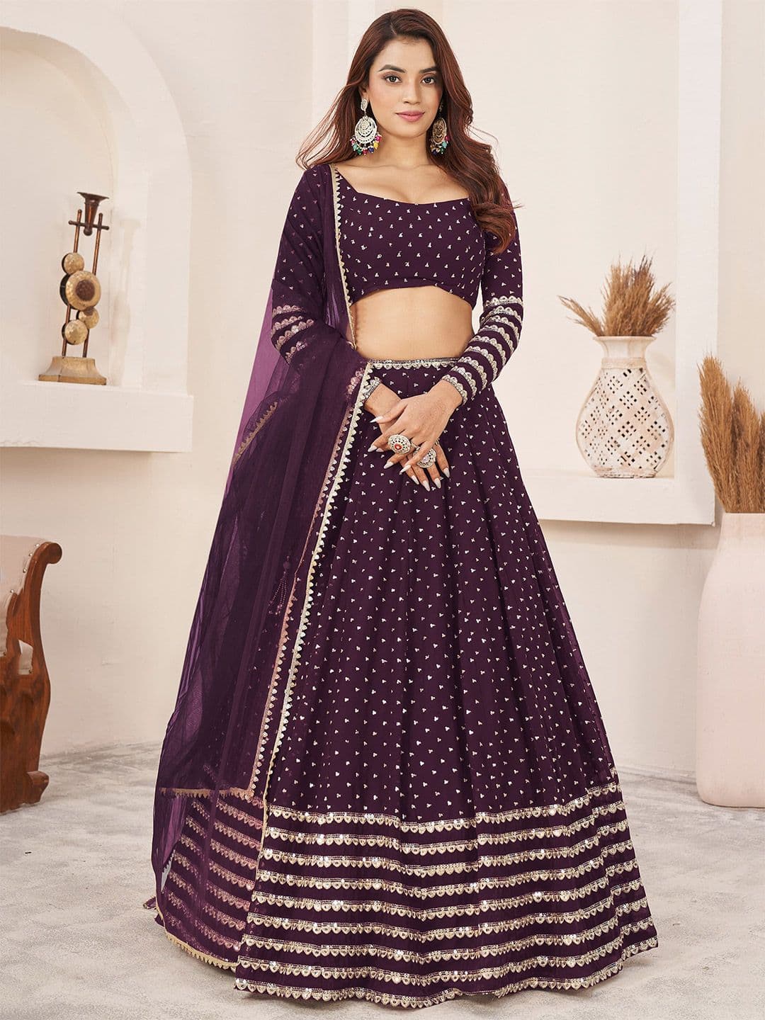 Zeel Clothing Embellished Sequinned Semi-Stitched Lehenga & Unstitched Blouse With Dupatta - view 1