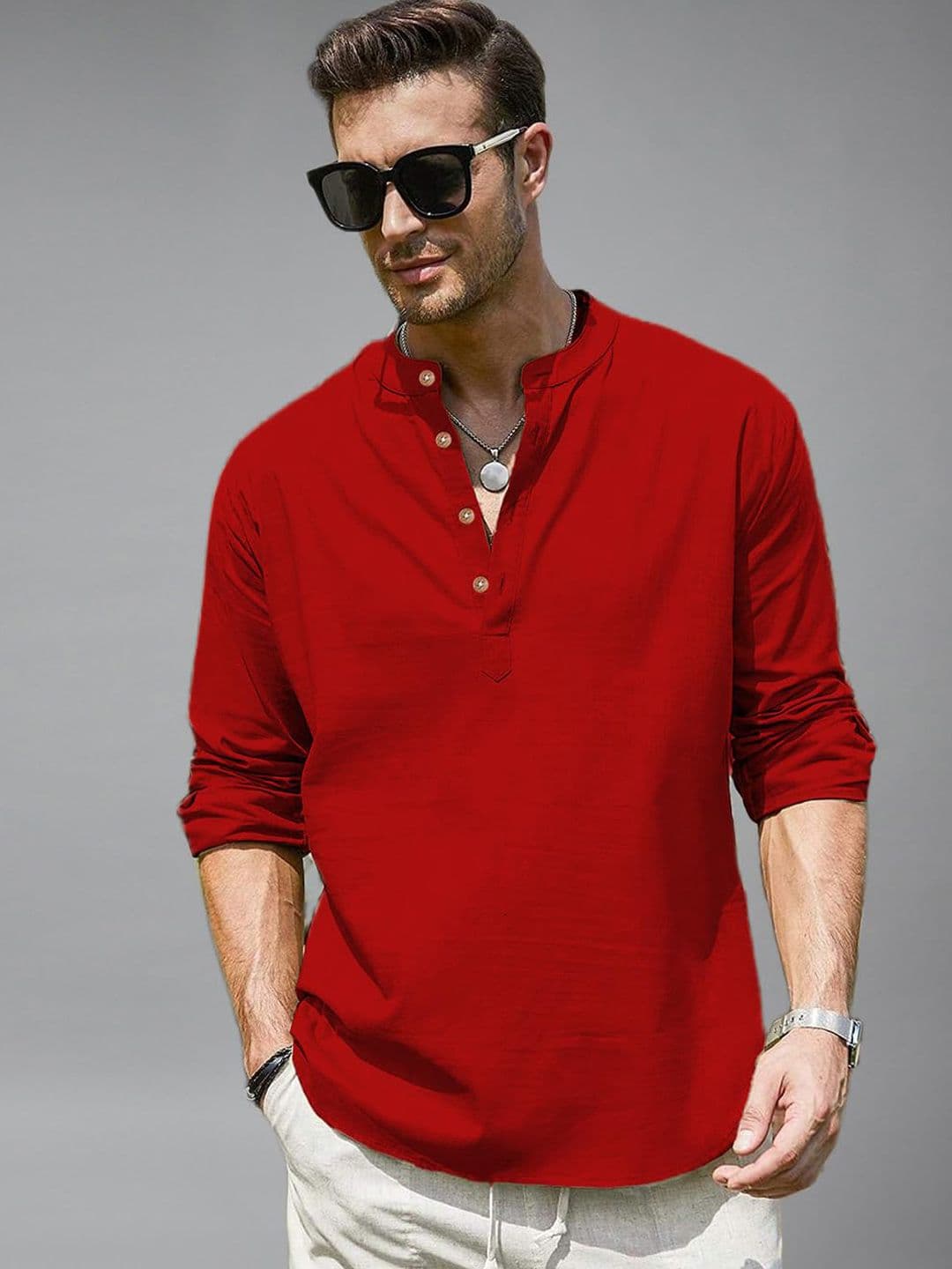 univibe Men Solid Mandarin Collar Kurta - view 1