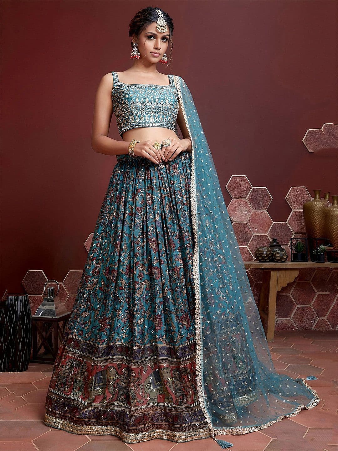 Zeel Clothing Embroidered Silk Sequinned Lehenga & Unstitched Blouse & Dupatta - view 1
