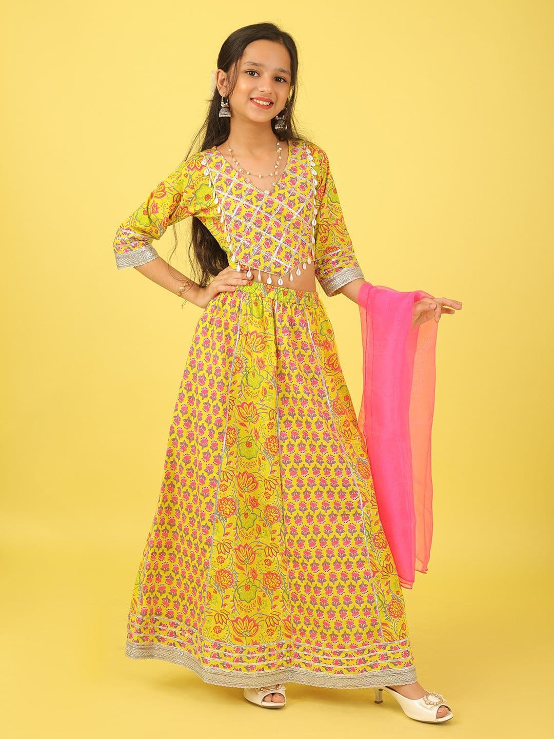 BAESD Girls Printed Ready to Wear Cotton Lehenga & Blouse With Dupatta - view 1