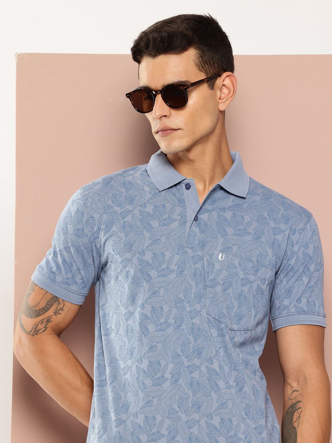 UNIBERRY Tropical Printed Polo Collar T-shirt - view 1