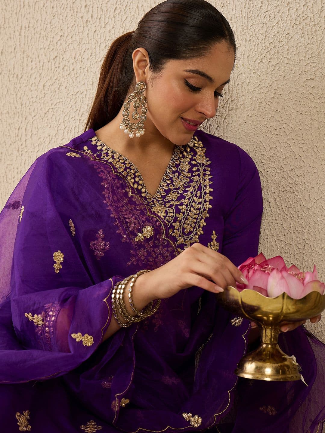 Indo Era Ethnic Motifs Embroidered Thread Work Straight Kurta With Trousers & Dupatta - view 1
