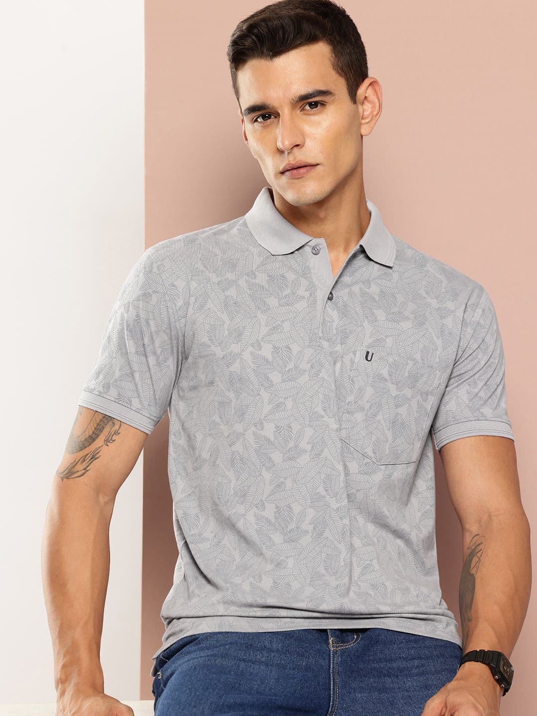UNIBERRY Tropical Printed Polo Collar T-shirt - view 1