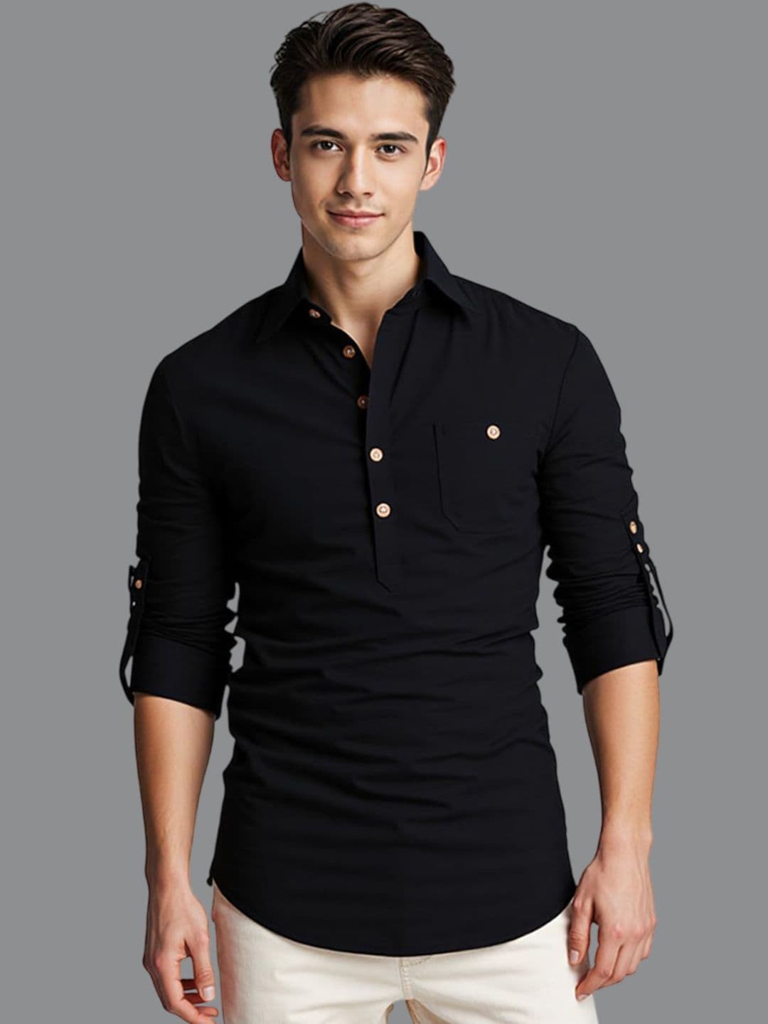 univibe Men Solid Daily Cotton Straight Kurta - view 1