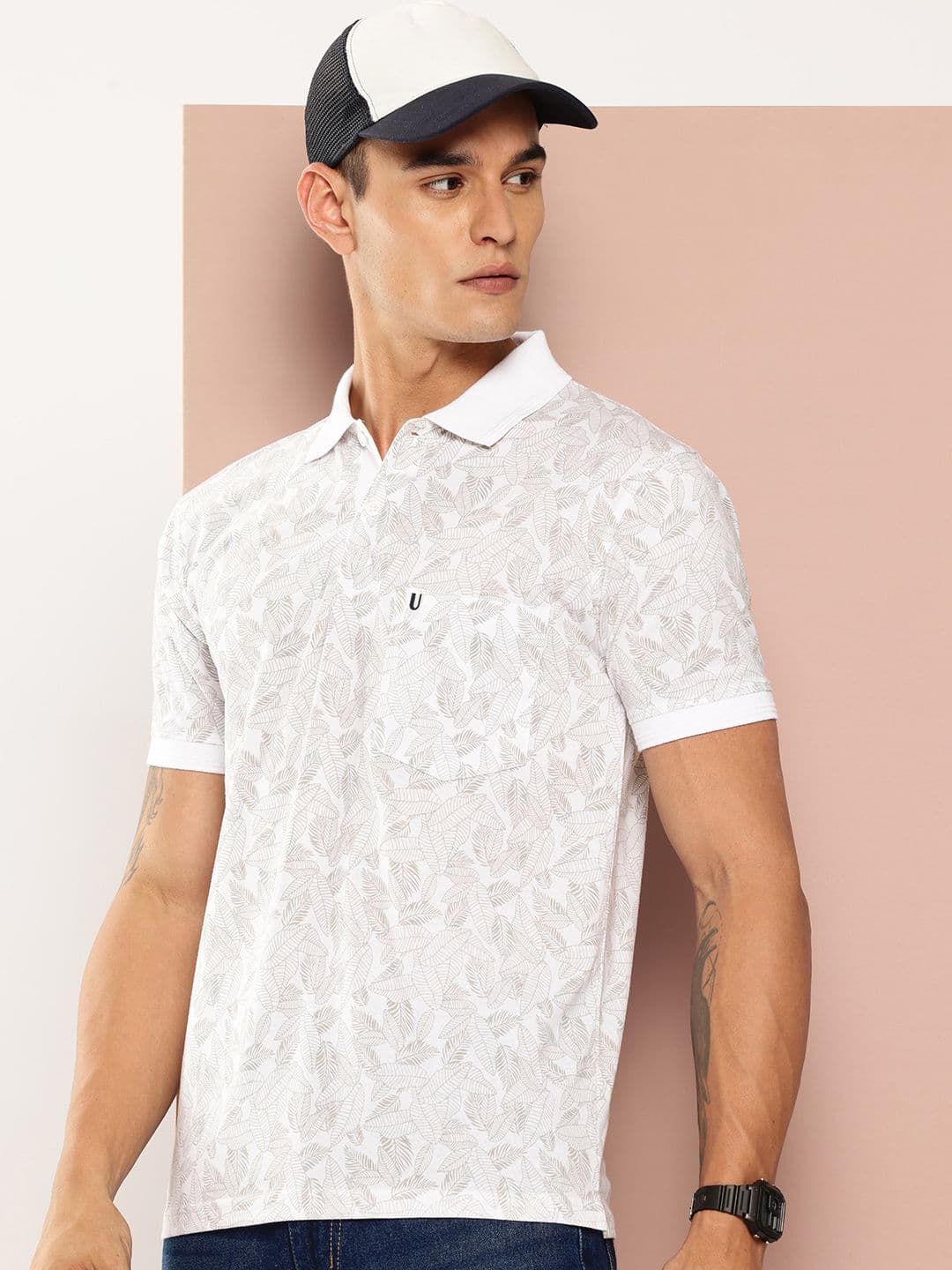 UNIBERRY Tropical Printed Polo Collar T-shirt - view 1