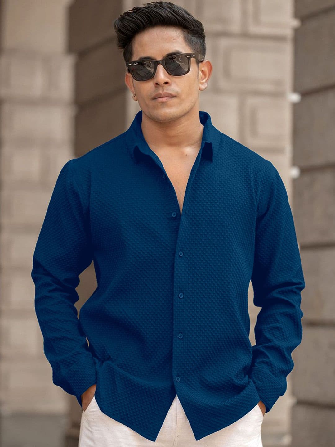 Metronaut Men Standard Fit Textured Spread Collar Cotton Casual Shirt - view 1