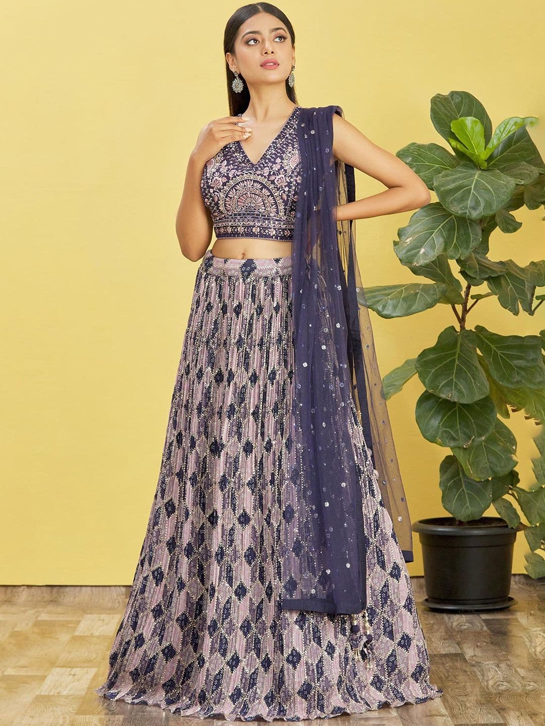 Zeel Clothing Embroidered Silk Sequinned Lehenga & Unstitched Blouse With Dupatta - view 1