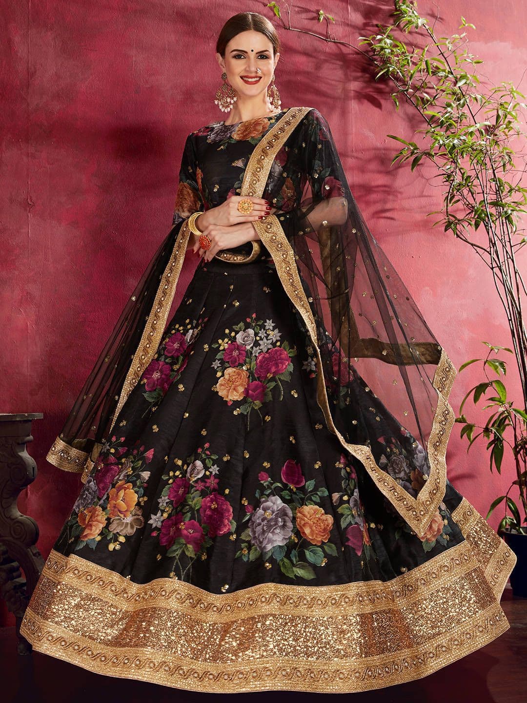 Zeel Clothing Embellished Silk Sequinned Lehenga & Unstitched Blouse With Dupatta - view 1