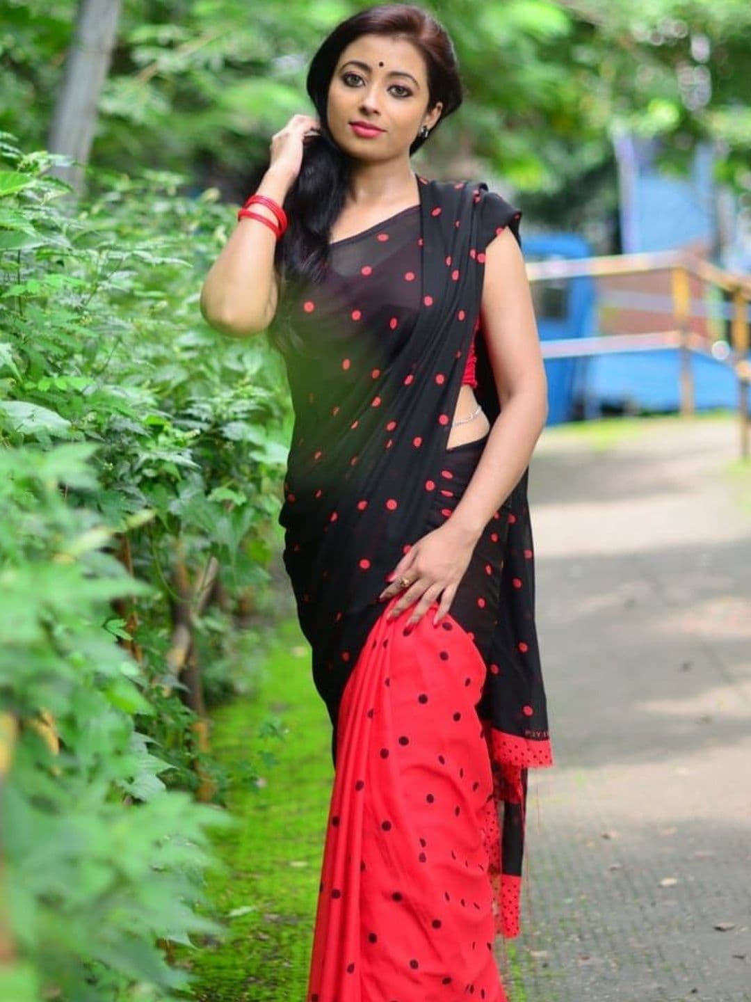 Moda Rapido Polka Dot Printed Saree With Unstitched Blouse Piece - view 1