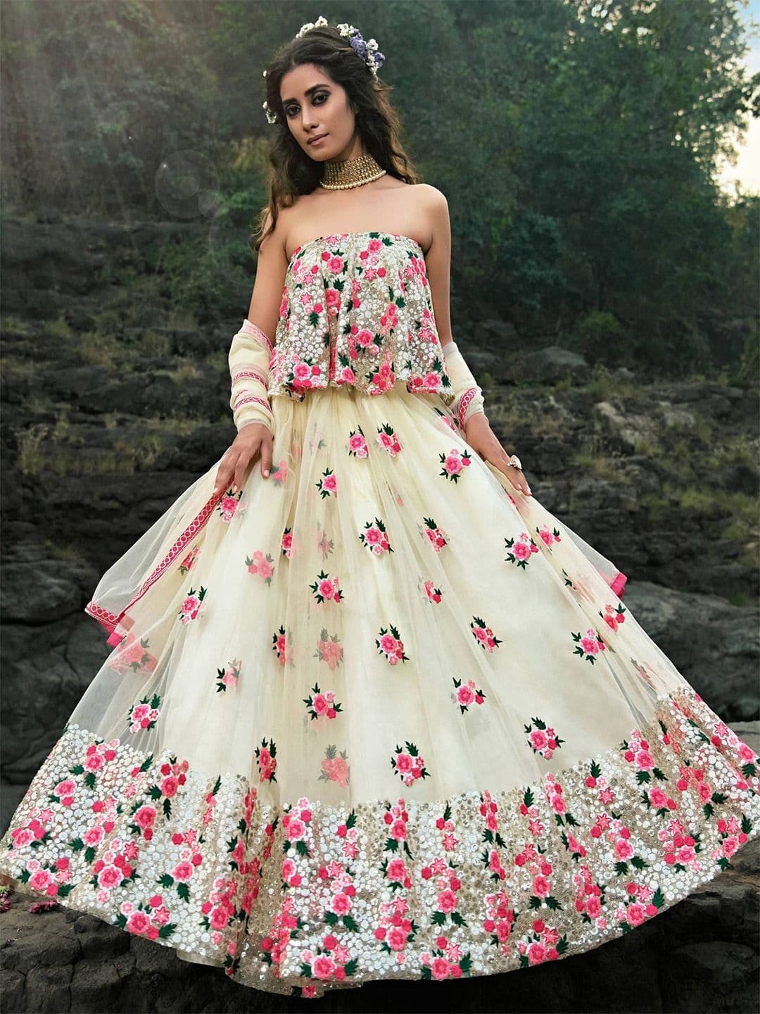 Zeel Clothing Embroidered Sequinned Semi-Stitched Lehenga & Unstitched Blouse With Dupatta - view 1