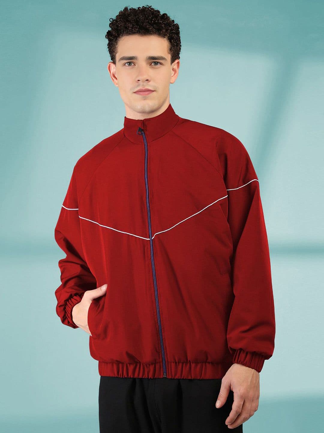 Mast & Harbour Men Stand Collar Solid Windcheater Tailored Jacket - view 1