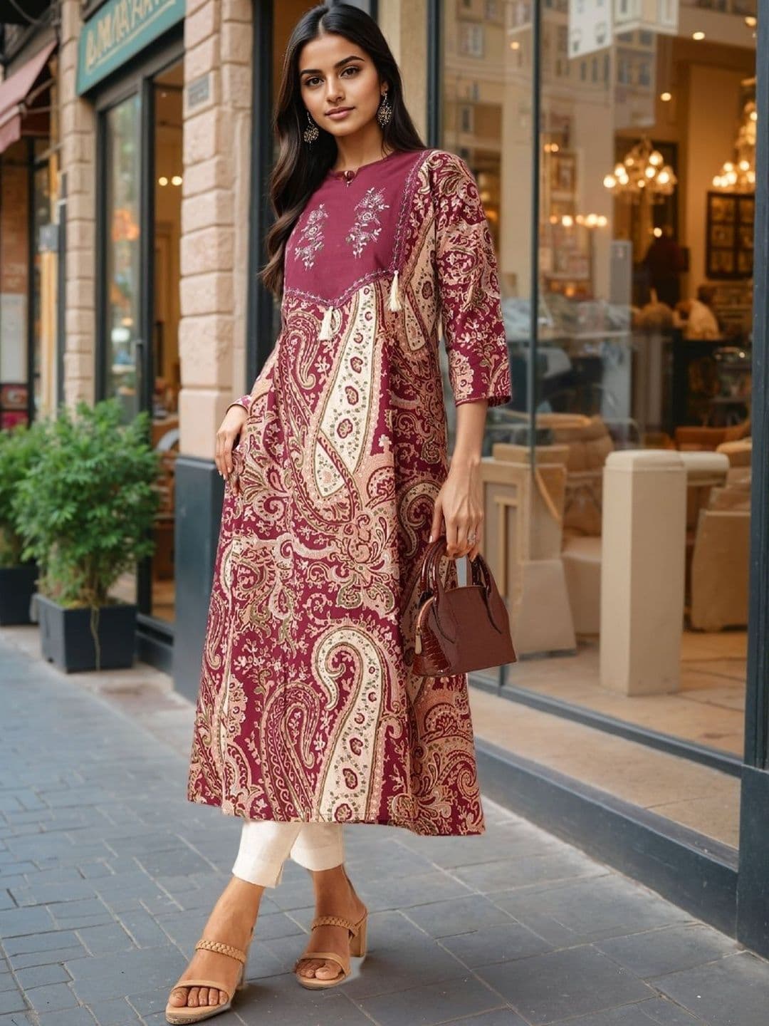 SZN Paisley Printed Pure Cotton A-Line Kurta - view 1