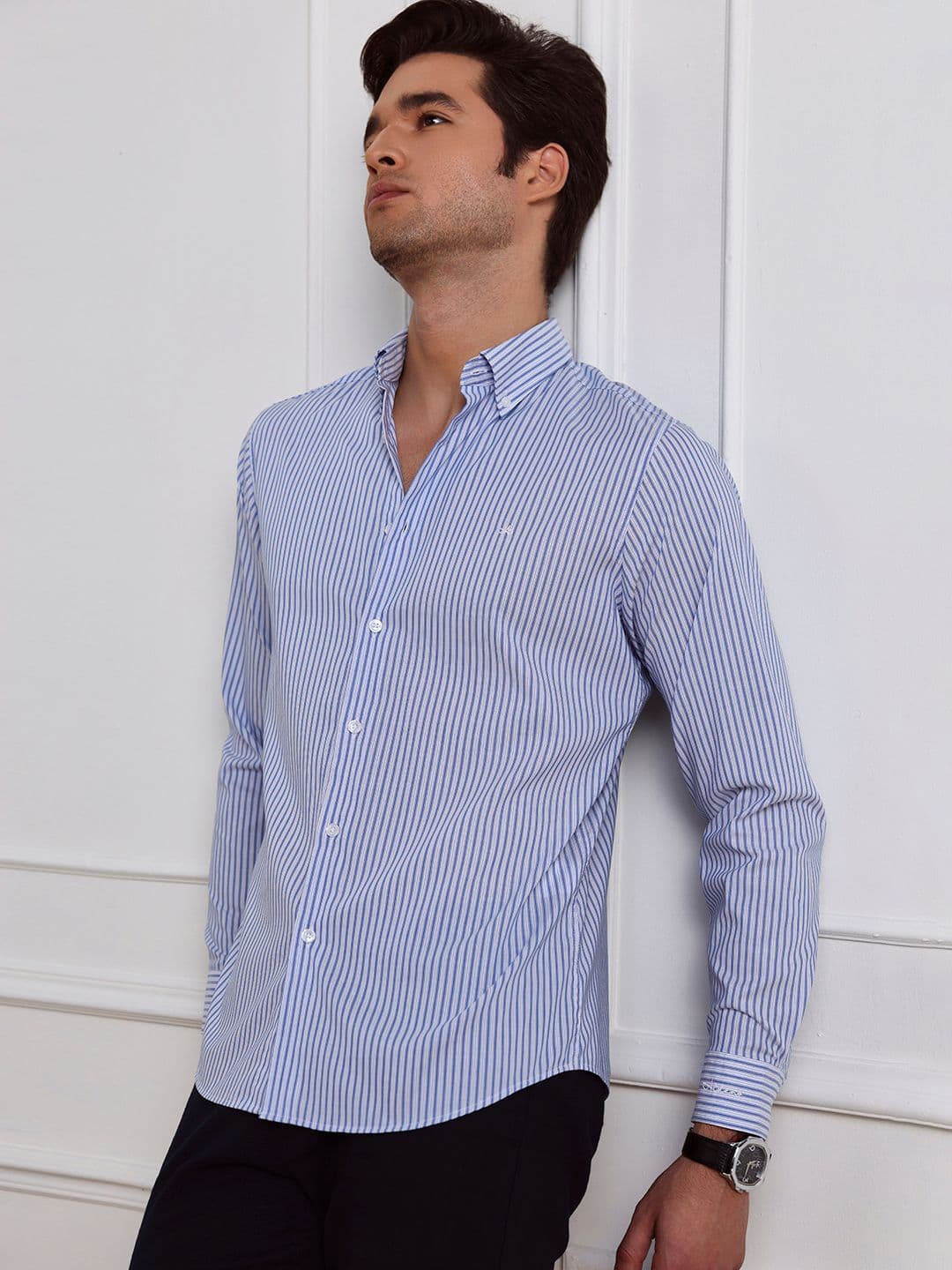 Aldeno Men Classic Fit Vertical Striped Button-Down Collar Pure Cotton Casual Shirt - view 1