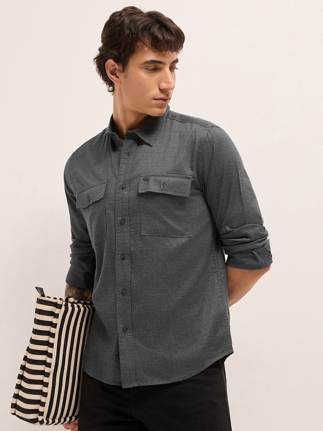 THE BEAR HOUSE Men Textured Spread Collar Casual Shirt - view 1