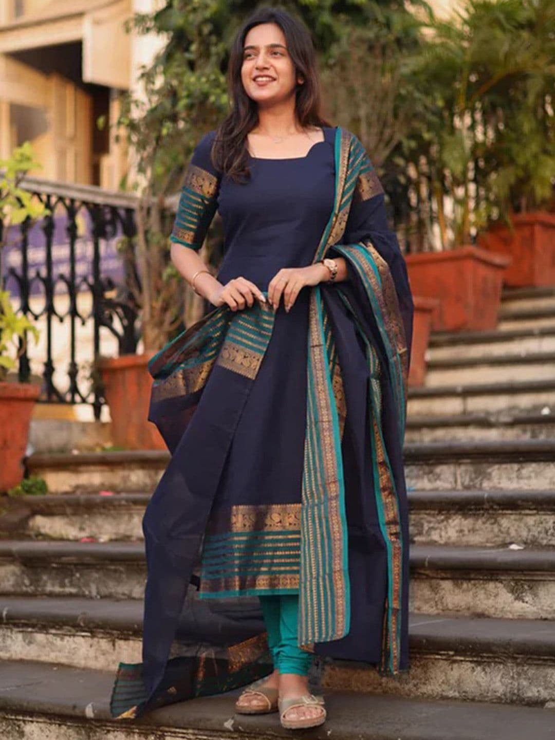Shriyangan Women Pure Kanchi Cotton Kurta with Dupatta - view 1