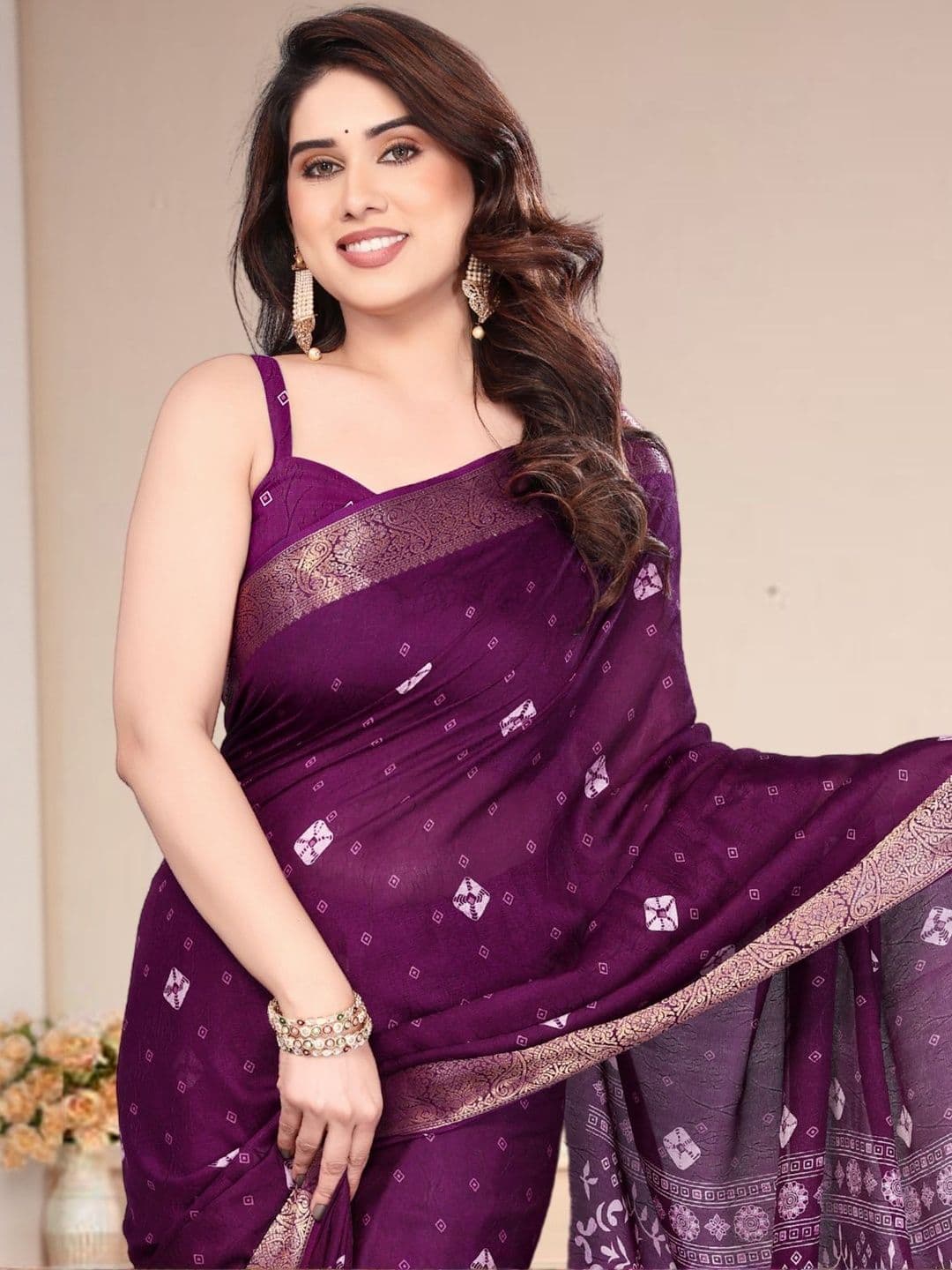 BilloRani Pure Dola Silk Zari Bandhani Saree With Jacquard Border - view 1