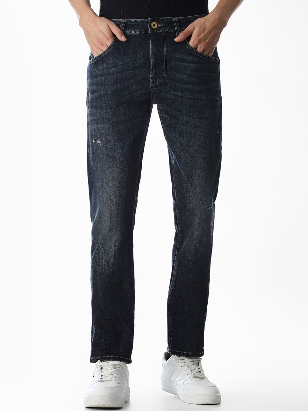 Jack & Jones Men Slim Fit Low-Rise Mildly Distressed Light Fade Stretchable Jeans - view 1