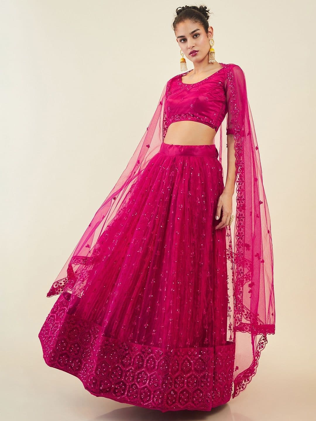 Zeel Clothing Embroidered Sequinned Net Lehenga & Unstitched Blouse With Dupatta - view 1