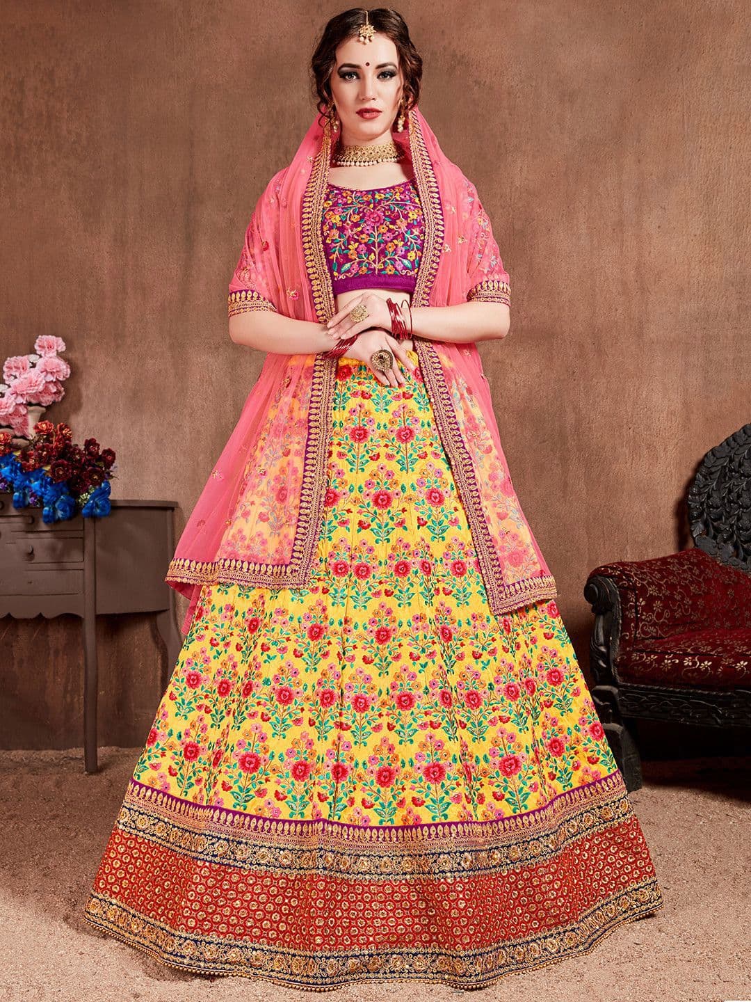 Zeel Clothing Embroidered Silk Sequinned Lehenga & Unstitched Blouse With Dupatta - view 1