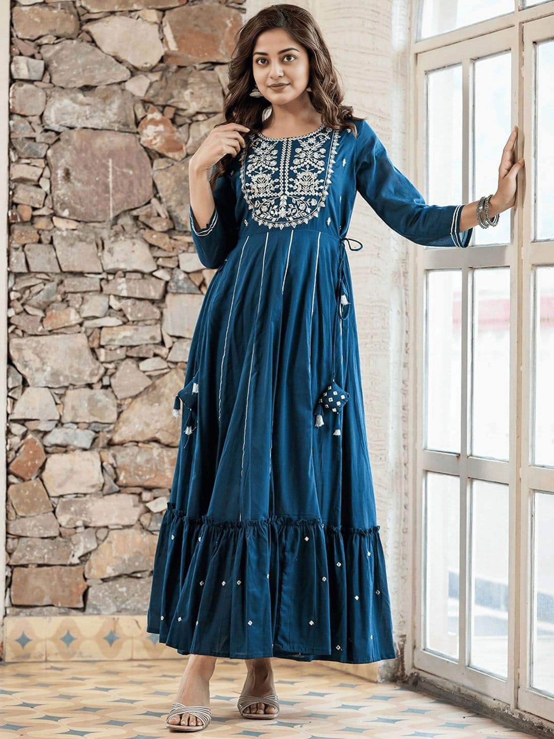 Shedika Women Solid Festive Cotton Anarkali Kurta - view 1