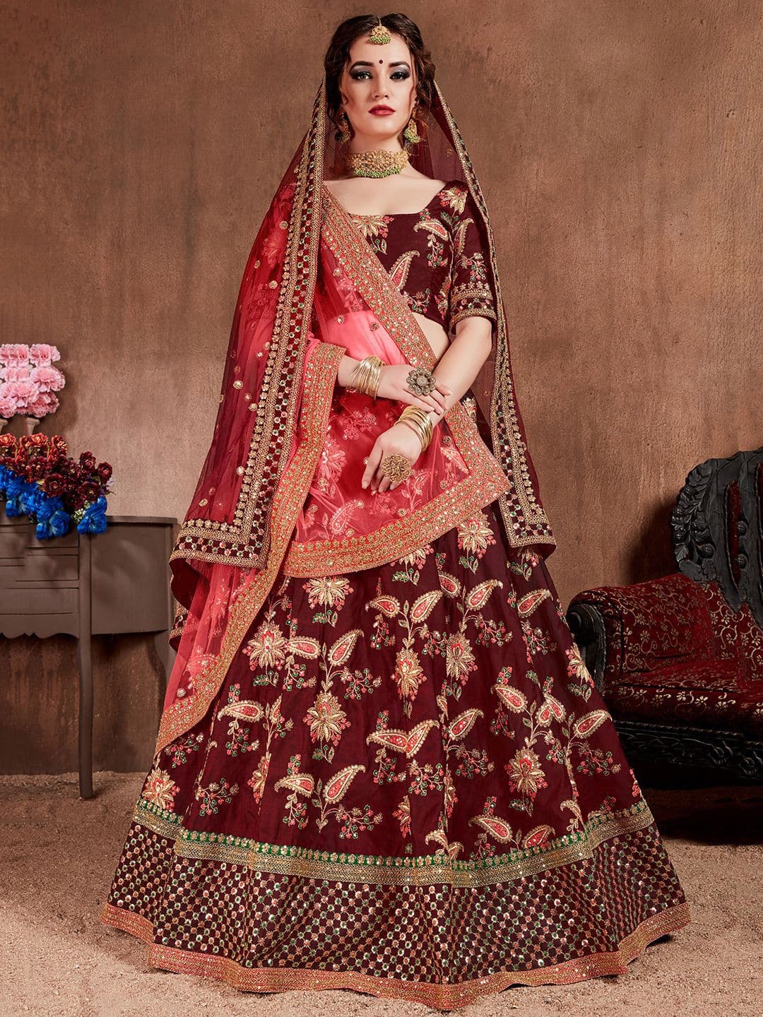 Zeel Clothing Embroidered Sequinned Semi-Stitched Lehenga & Unstitched Blouse With Dupatta - view 1