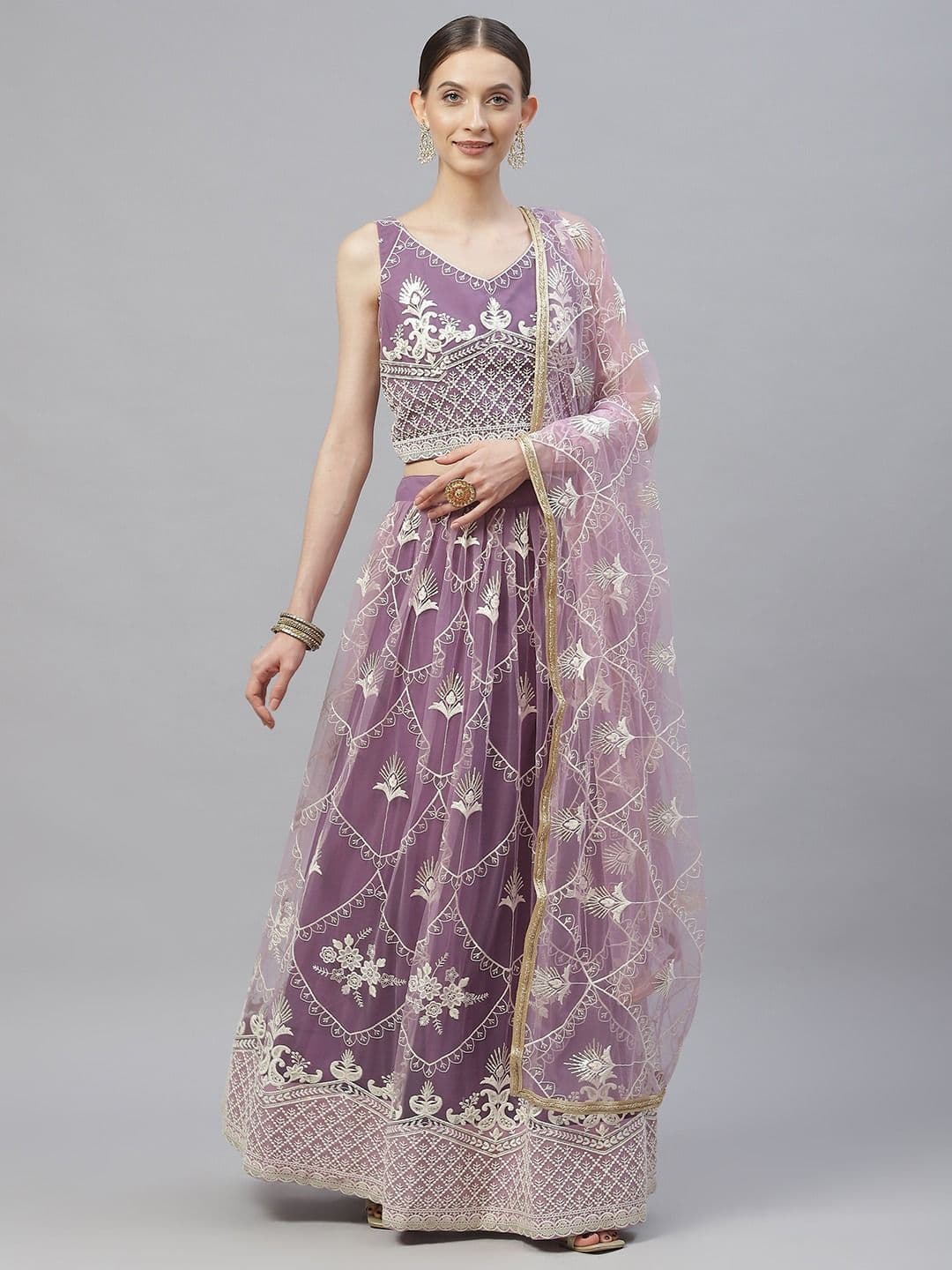 Zeel Clothing Embroidered Sequinned Semi-Stitched Lehenga & Unstitched Blouse With Dupatta - view 1