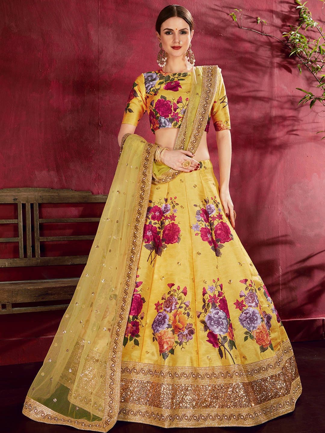 Zeel Clothing Embellished Silk Sequinned Lehenga & Unstitched Blouse With Dupatta - view 1