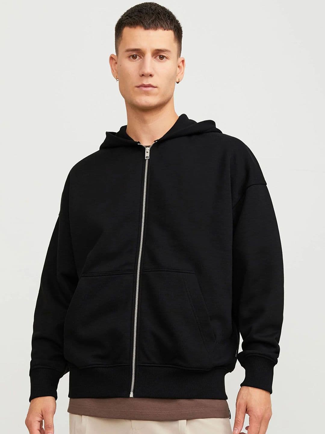Besick Men Hooded Solid Cotton Lightweight Bomber Jacket - view 1