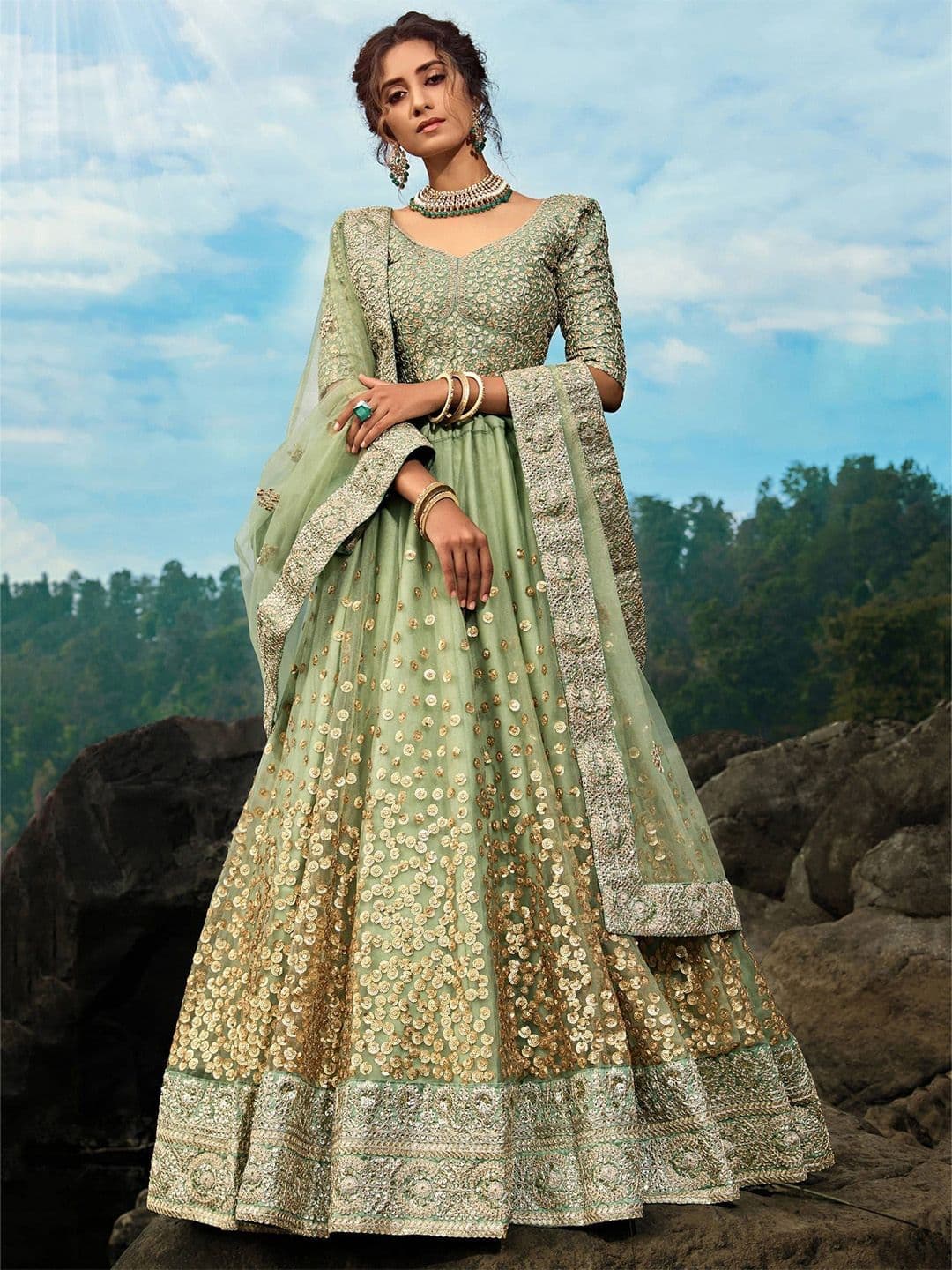 Zeel Clothing Embroidered Sequinned Semi-Stitched Lehenga & Unstitched Blouse With Dupatta - view 1