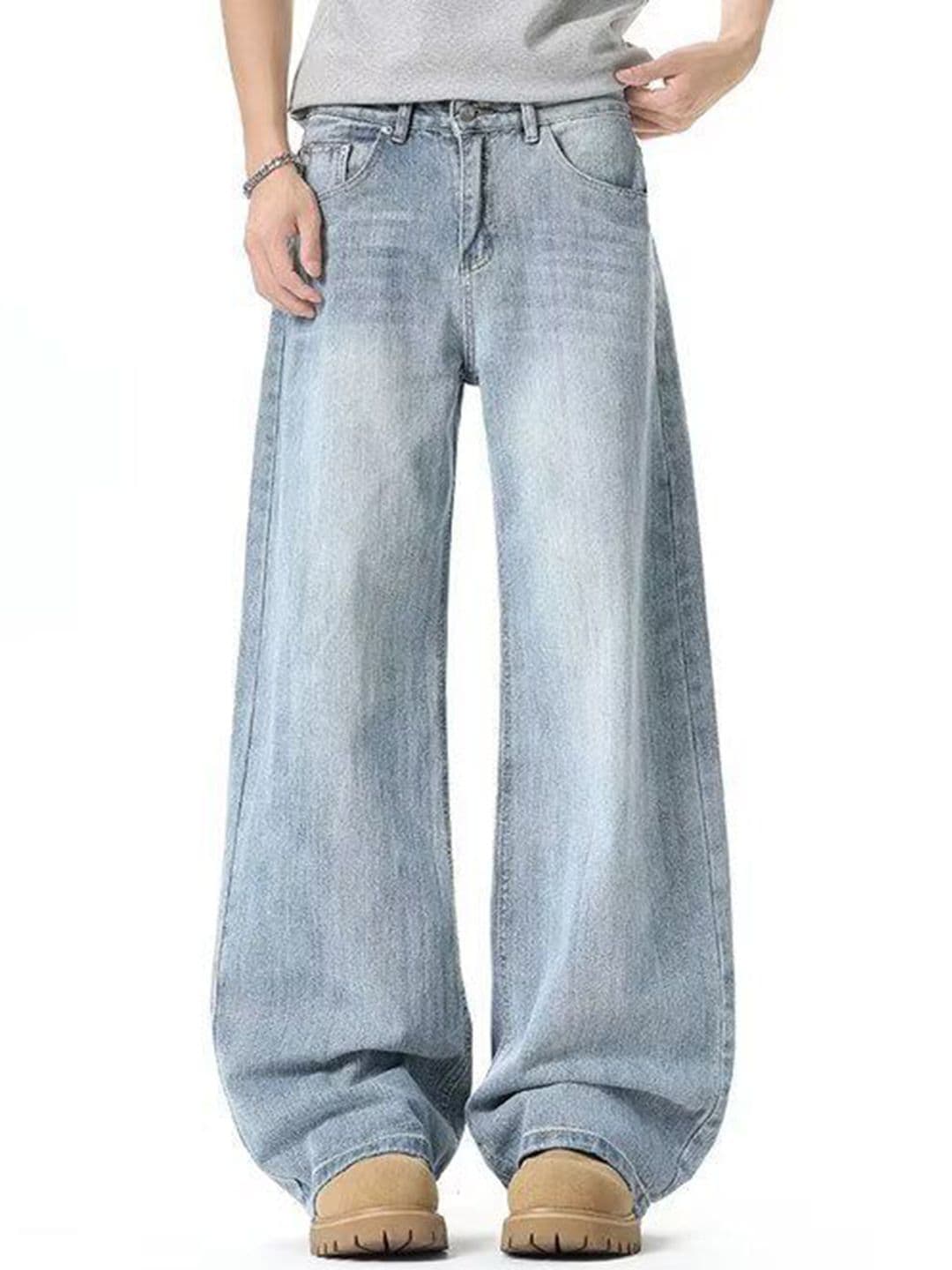 StyleCast x Revolte Men Wide Leg Mid-Rise Light Fade Jeans - view 1