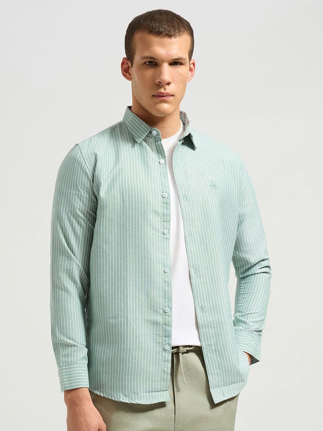 MISCHIEF MONKEY Men Classic Tailored Fit Vertical Striped Cotton Casual Shirt - view 1