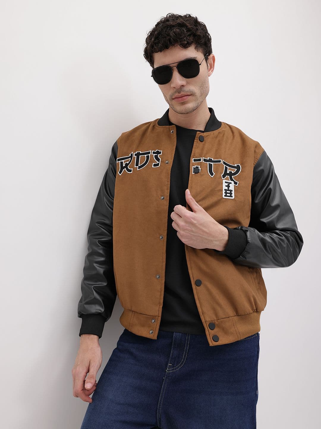 The Roadster Life Co. Graphic Embroidered Stand Collar Varsity Jacket - view 1