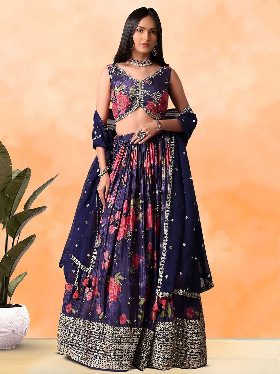 Zeel Clothing Embroidered Sequinned Semi-Stitched Lehenga With Blouse And Dupatta - view 1