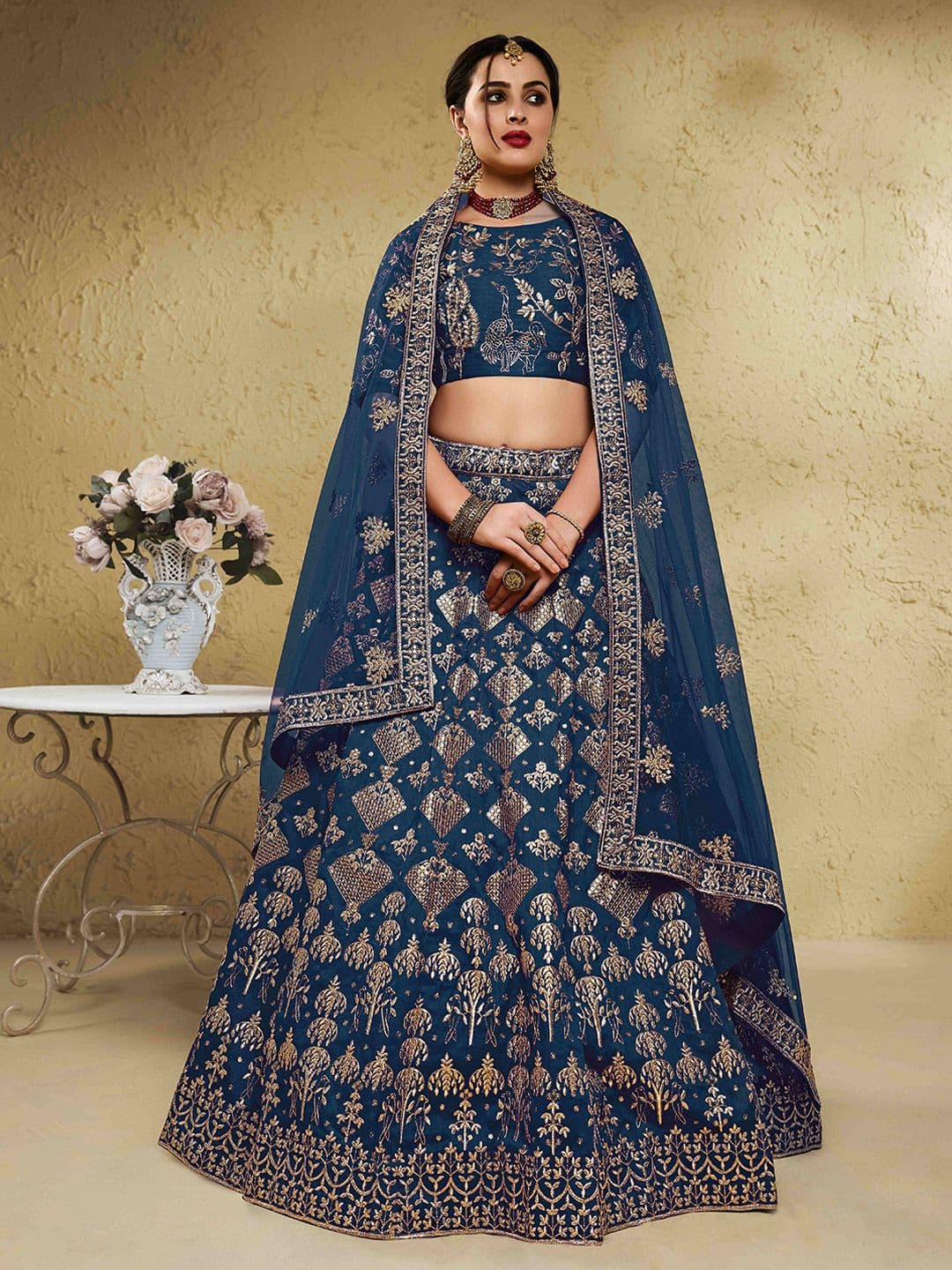 Zeel Clothing Embroidered Sequinned Silk Semi-Stitched Lehenga & Blouse With Dupatta - view 1