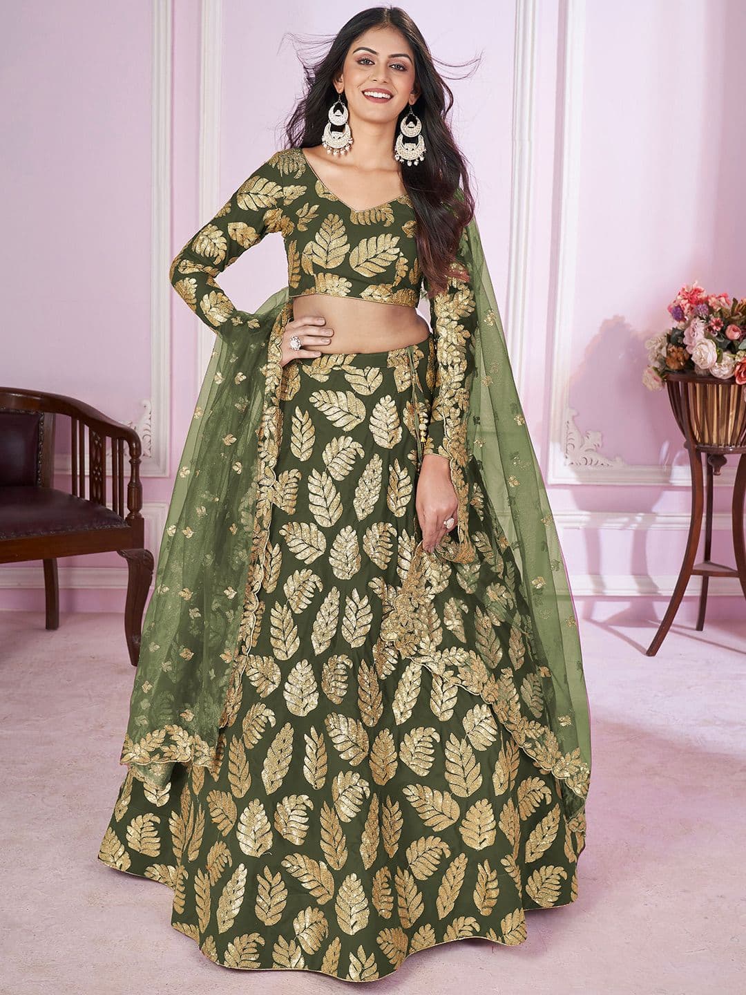 Zeel Clothing Embroidered Sequinned Semi-Stitched Lehenga & Unstitched Blouse With Dupatta - view 1