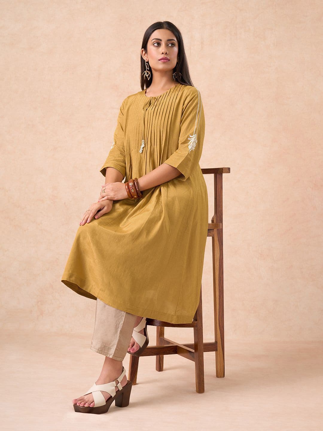 Marigold Lane Women Pleated Thread Work A-Line Kurta - view 1