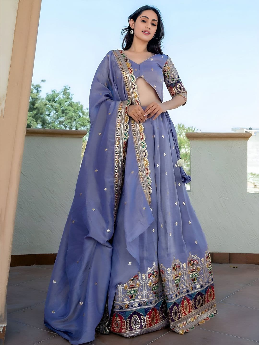 Zeel Clothing Embroidered Sequinned Silk Semi-Stitched Lehenga & Choli With Dupatta - view 1