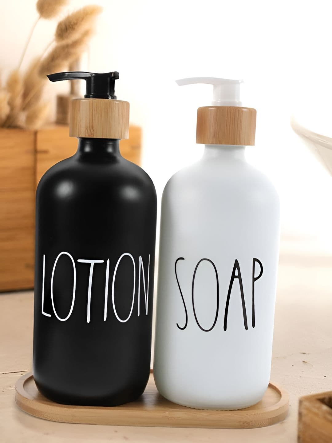 TIED RIBBONS White & Black 2 Pieces Printed Glass Soap Dispensers - view 1