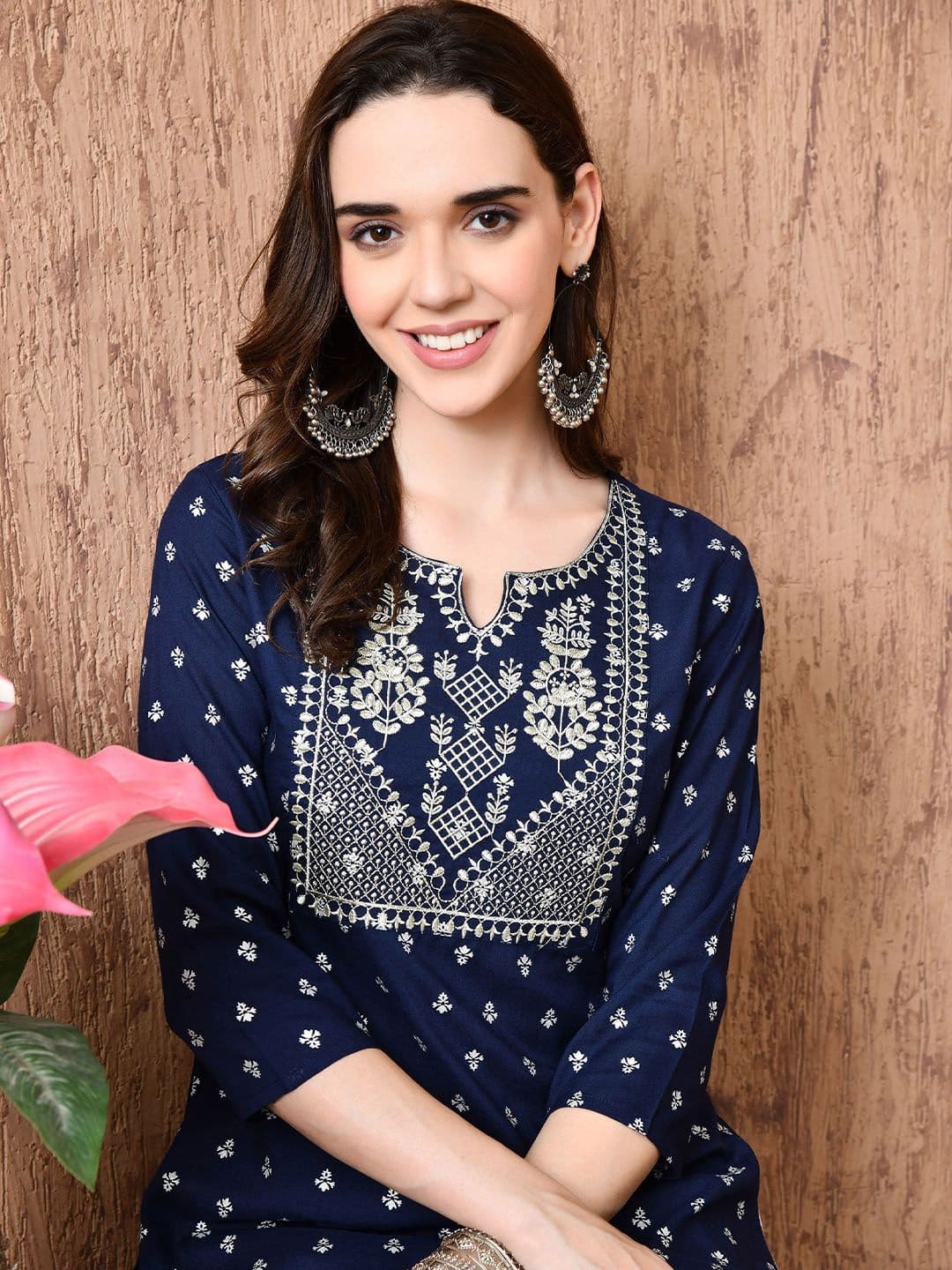 BKApparels Women Woven Design Embroidered Screen Print Festive Cotton Straight Kurta - view 1