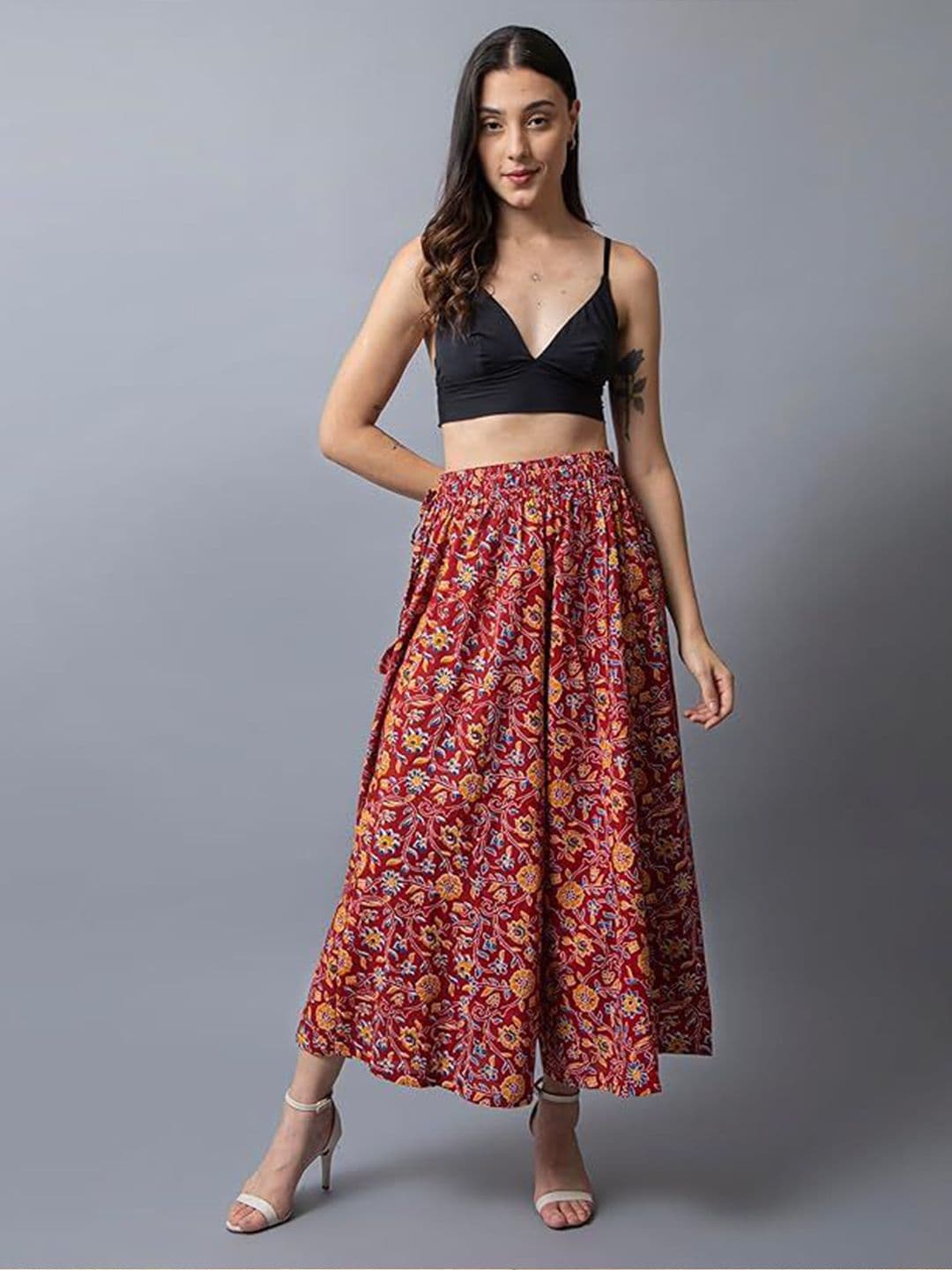 eyba Floral Printed Cotton Flared Knitted Palazzos - view 1