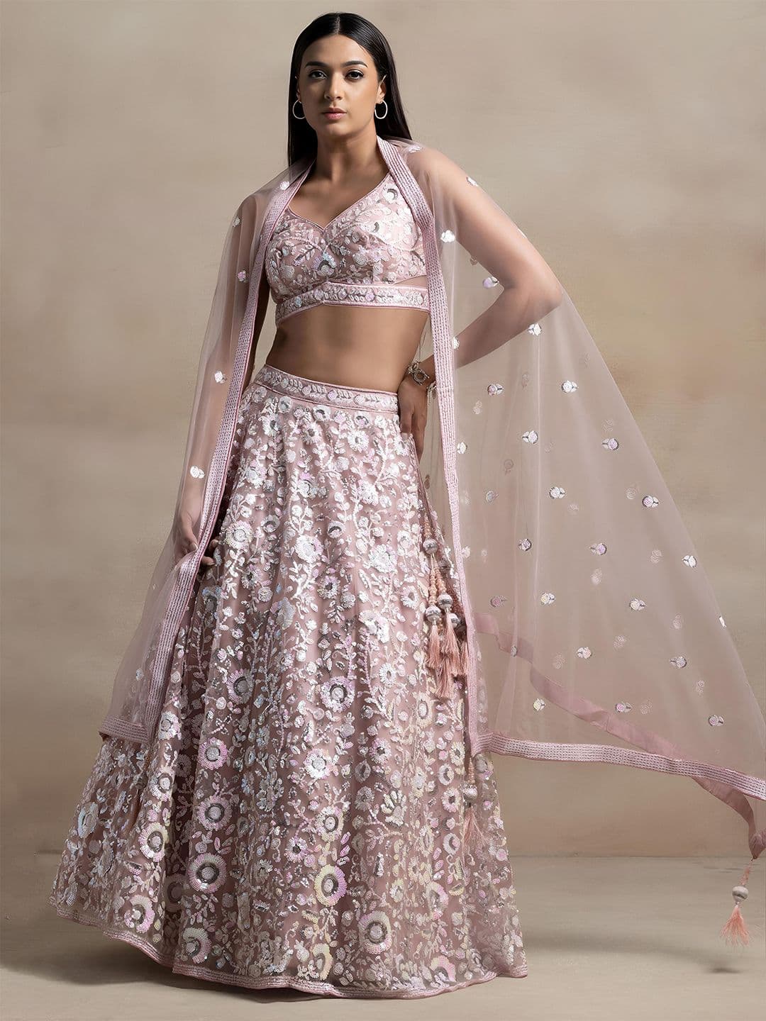 Zeel Clothing Embroidered Sequinned Net Lehenga & Unstitched Blouse With Dupatta - view 1