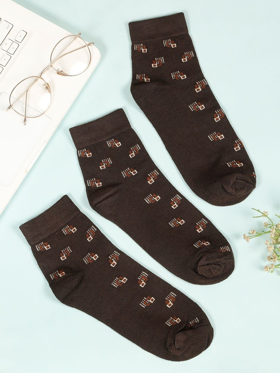 Teakwood Leathers Men Pack Of 3 Pure Cotton Patterned Above Ankle-Length Socks - view 1