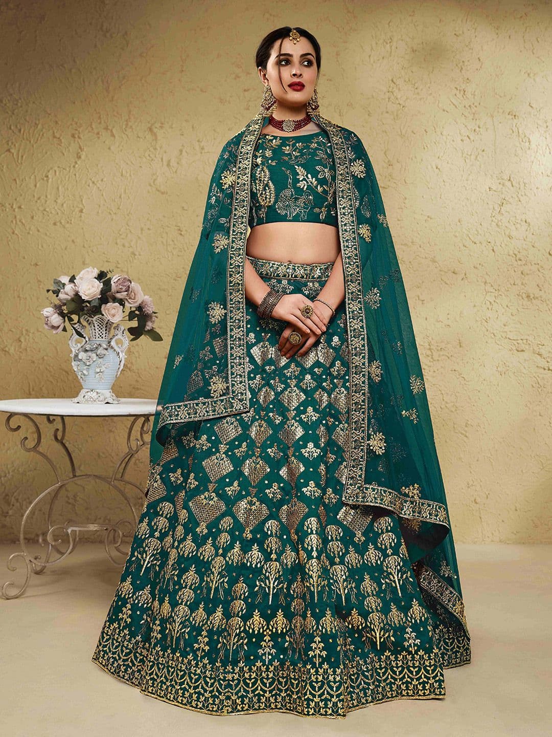 Zeel Clothing Embroidered Sequinned Silk Lehenga & Unstitched Blouse With Dupatta - view 1